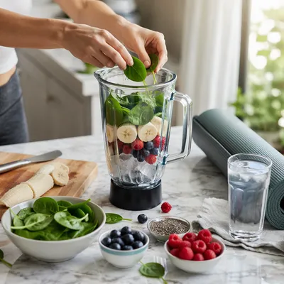 Fresh Smoothie Preparation in Bright Kitchen