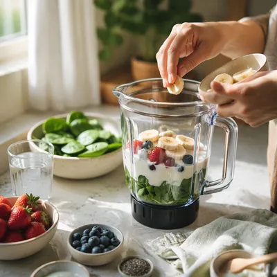 Fresh Smoothie Preparation in Sunny Kitchen