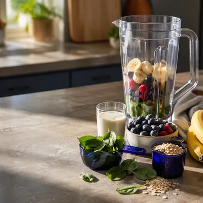 Fresh Smoothie Preparation in Sunny Kitchen