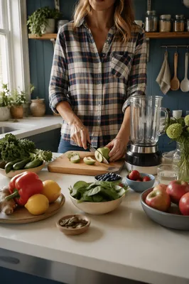 Fresh Smoothie Preparation in Rustic Kitchen