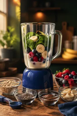 Fresh Smoothie Prep on Rustic Kitchen Counter