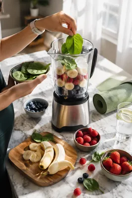 Fresh Smoothie Preparation in Bright Kitchen