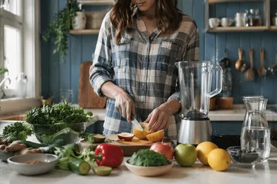 Fresh Smoothie Prep in Rustic Kitchen