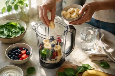 Fresh Smoothie Preparation in Bright Kitchen
