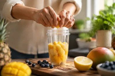 Fresh Smoothie Preparation in Bright Kitchen