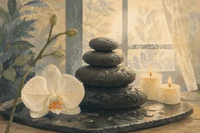 Calm Spa Stones with Orchid Glow