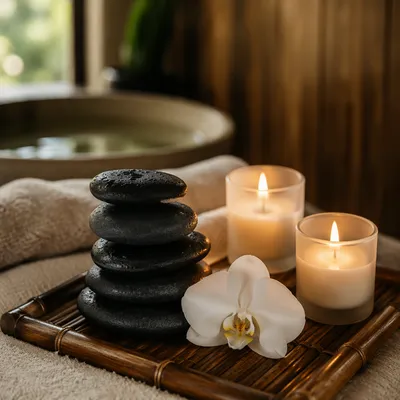 Serene Spa Stones with Orchid Candles