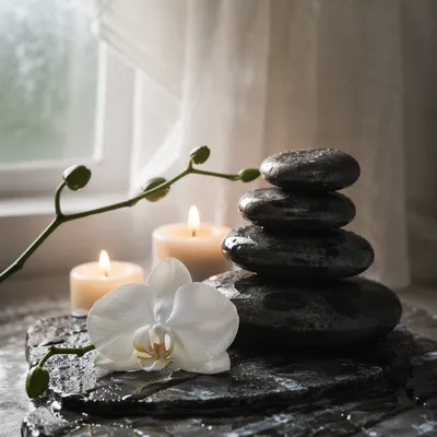 Stacked Spa Stones with Orchid Candles