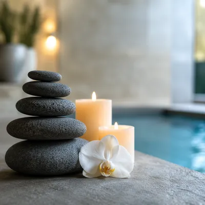 Serene Spa Stones with Orchid Candles
