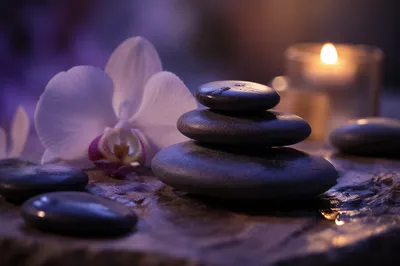 Tranquil Spa Stones with Orchid and Candle