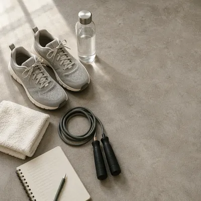Home Workout Flat Lay with Jump Rope