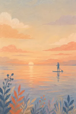 Serene Paddle Boarder on Morning Lake