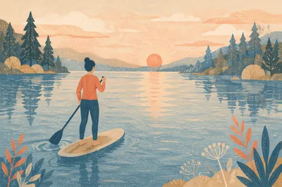 Morning Paddle Boarding on Calm Lake