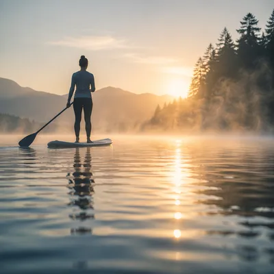Morning Paddle Board Balance on Calm Lake