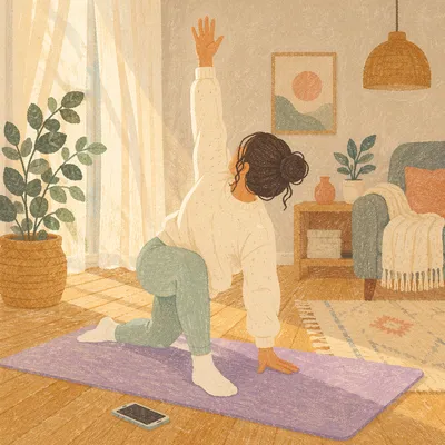 Morning Yoga Stretch in Cozy Living Room