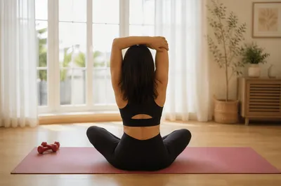 Morning Stretch on Muted Rose Yoga Mat