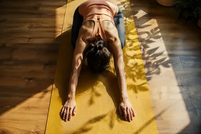 Morning Stretch on Yellow Yoga Mat