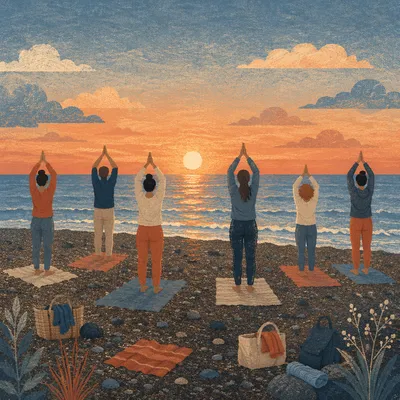 Sunrise Beach Yoga Class Silhouettes