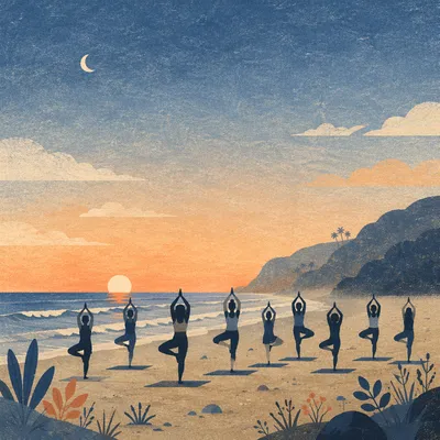 Sunrise Beach Yoga Group Silhouettes