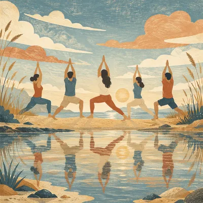 Sunrise Beach Yoga Silhouettes by Reflective Tide
