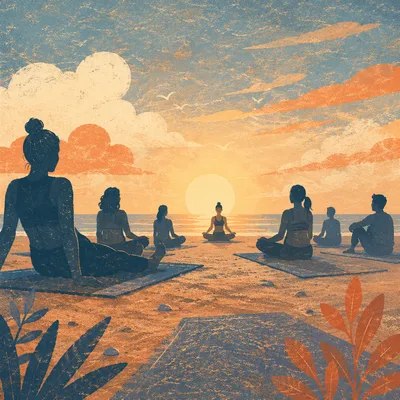 Sunrise Beach Yoga Group Silhouettes