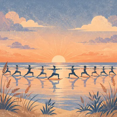 Sunrise Beach Yoga Silhouette Group Class