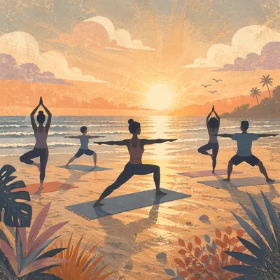 Sunrise Beach Yoga Silhouette Group