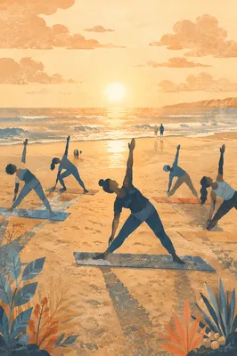 Sunrise Beach Yoga Class Silhouettes