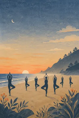 Sunrise Beach Yoga Group Silhouettes