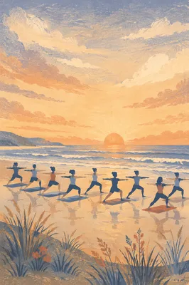 Sunrise Beach Yoga Silhouettes by the Ocean