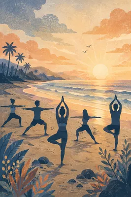 Sunrise Beach Yoga Silhouette Group