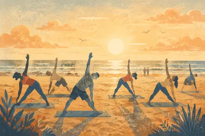 Sunrise Beach Yoga Silhouettes by the Ocean