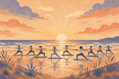 Sunrise Beach Yoga Silhouettes by the Shore