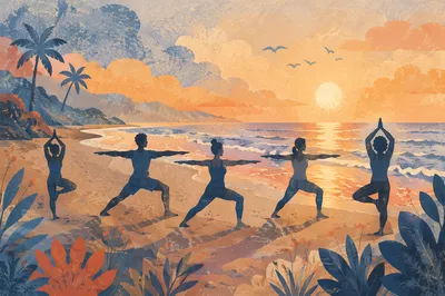 Sunrise Beach Yoga Silhouettes in Harmony
