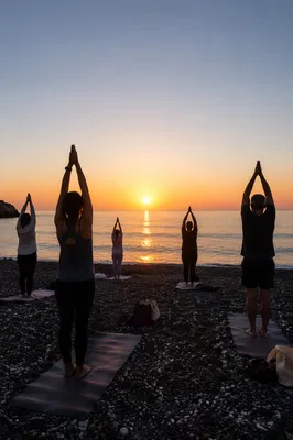 Sunrise Beach Yoga Class Silhouettes