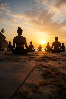 Sunrise Beach Yoga Meditation Class Silhouettes