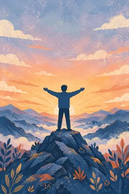Triumphant Silhouette on Sunrise Mountain Peak
