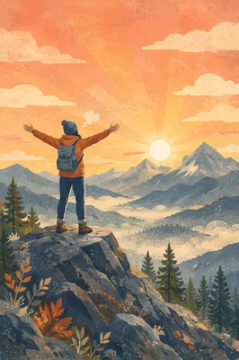 Sunrise Victory Stretch on Mountain Peak