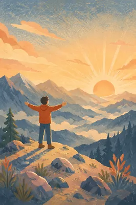 Sunrise Victory Stretch on Mountain Peak