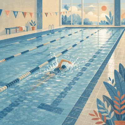 Focused Swimmer in Quiet Morning Pool