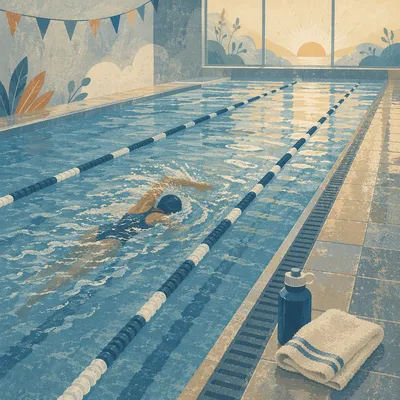 Calm Dawn Lap Swimming in Indoor Pool