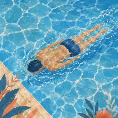 Relaxed Swimming Laps in Sunlit Pool