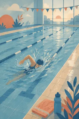 Calm Indoor Swimming Laps at Dawn