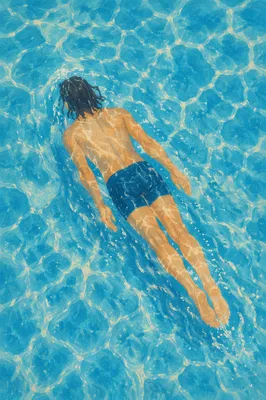 Relaxed Swimming Laps in Sunlit Pool
