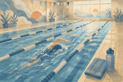 Calm Dawn Lap Swimming in Indoor Pool