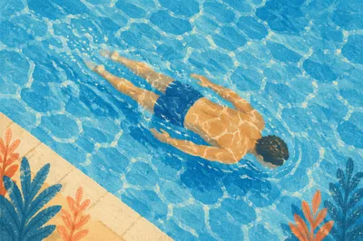 Relaxed Swimming Laps in Sunlit Pool