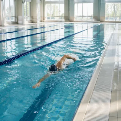 Calm Freestyle Laps in Indoor Pool
