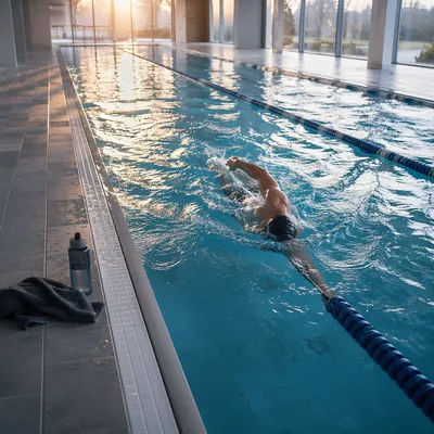 Calm Dawn Lap Swimming in Indoor Pool