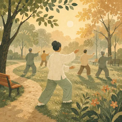 Morning Tai Chi in Quiet Park