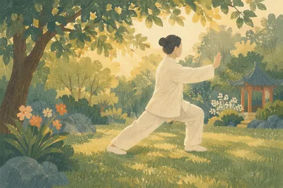 Morning Tai Chi Practice in Peaceful Park
